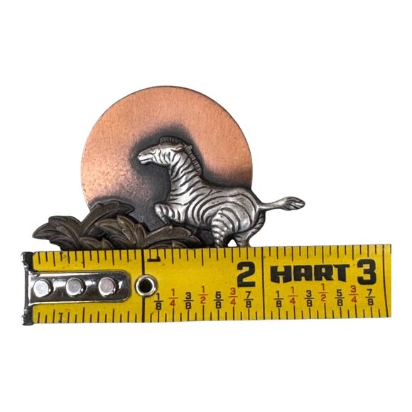 Vintage K&T Zebra Brooch Copper Sun & Leaf Design Running Safari Africa RARE - Picture 5 of 6